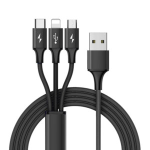 LJideals-Multi Charger Universal 3 in 1 Multiple USB Charging Cable Cord Adapter with Lightning / USB Type C / Micro USB Connector Ports for iPhone, iPad, Android More