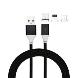 LJideals-3 in 1 Magnetic Charger Cable with Micro USB, Type C, Lightning Connector for Android iPhone Devices Charging Data Sync Transfer